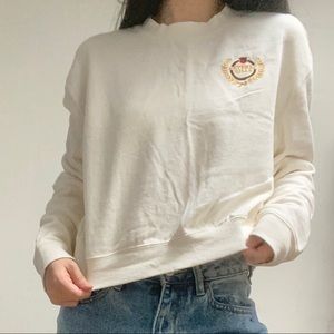 pacsun cream cropped graphic crewneck sweatshirt